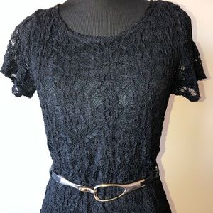 New Carole Little Classic Black A Line Lace Dress